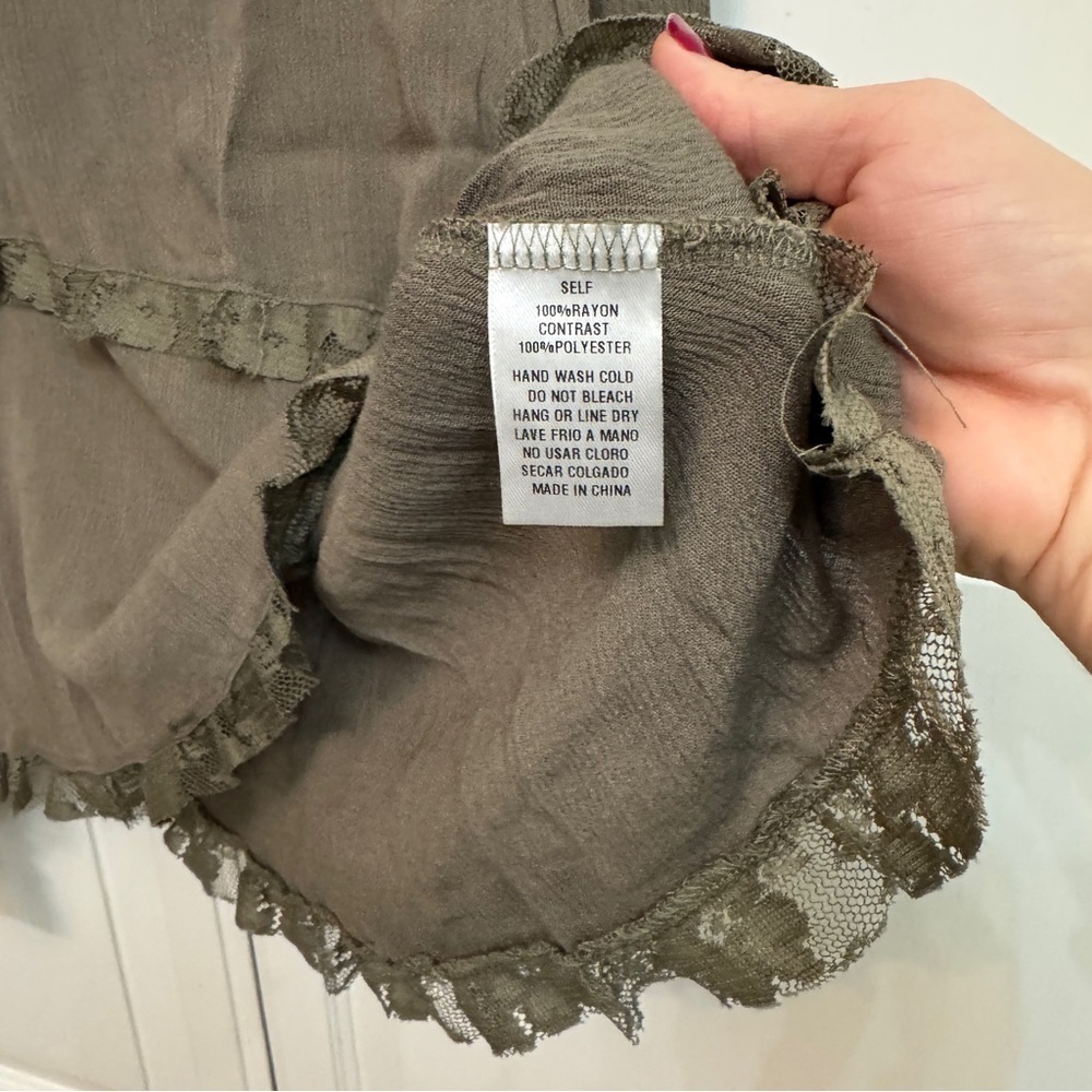 Lace Trim Olive Green Peasant Top. Size M. Cottagecore boho lightweight festival - Picture 4 of 5
